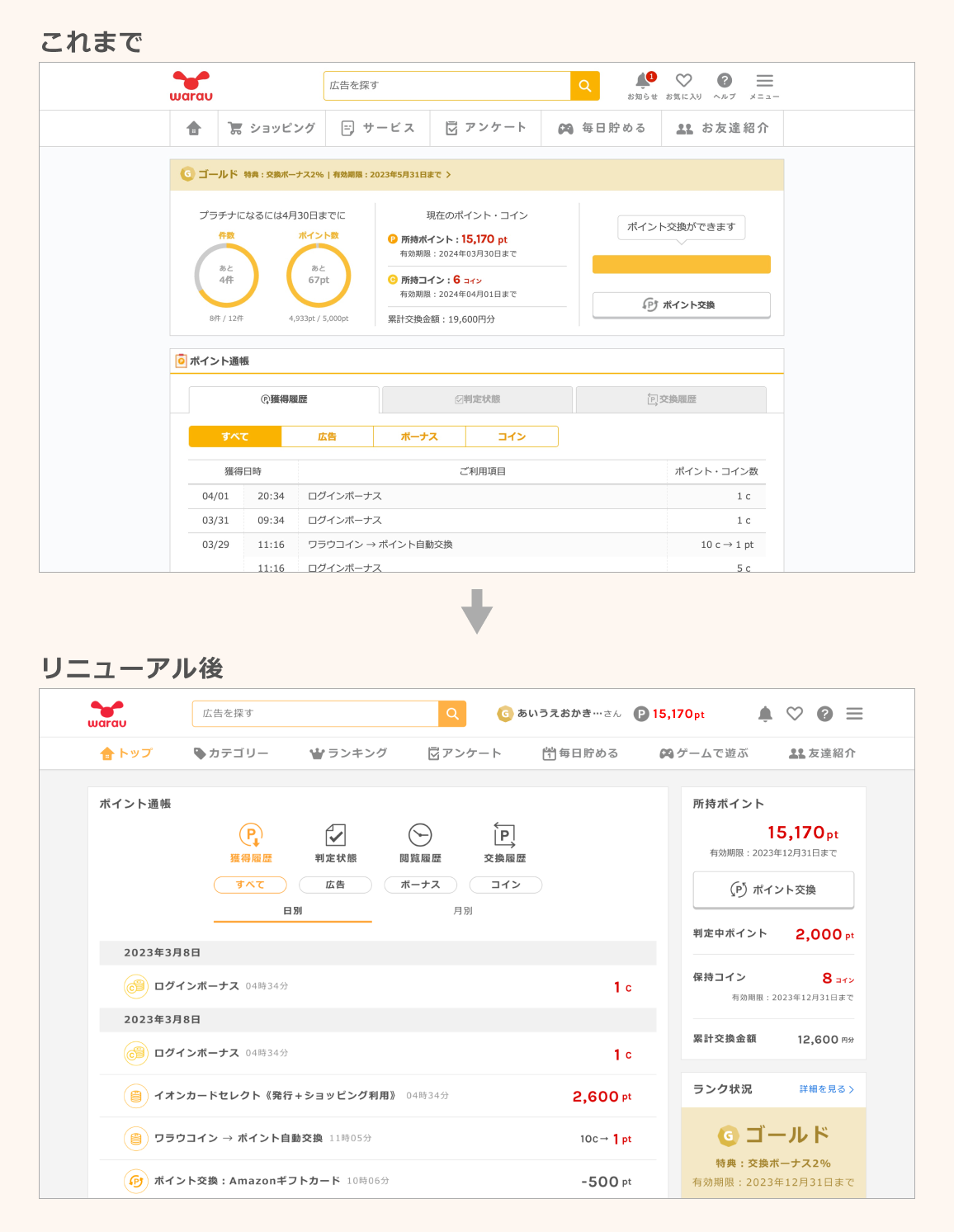 ポイント通帳 これまで リニューアル後