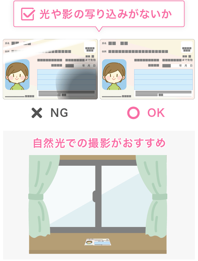 光や影の写り込みが無いか