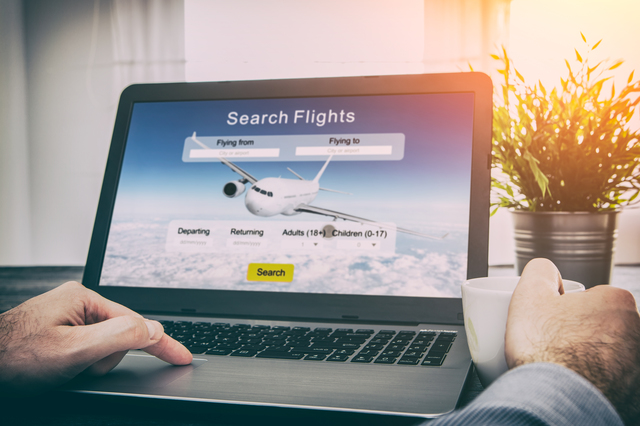 パソコンで航空券を予約する人