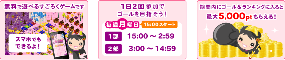 1日2回参加で誰よりも早くゴールを目指そう!